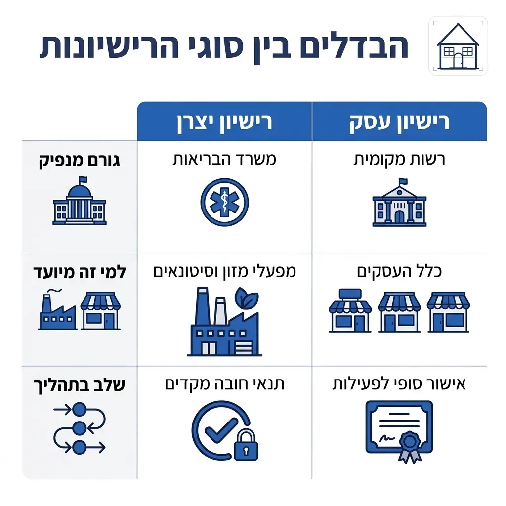 אינפוגרפיקה — הבדלים בין סוגי הרישיונות: השוואה בין רישיון יצרן, רישיון עסק